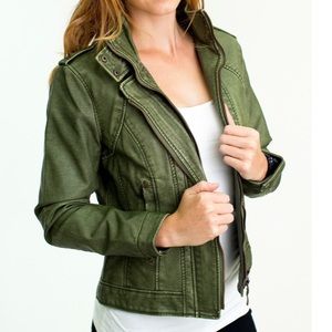 MontanaCo Helena Vegan Leather Green Biker Jacket